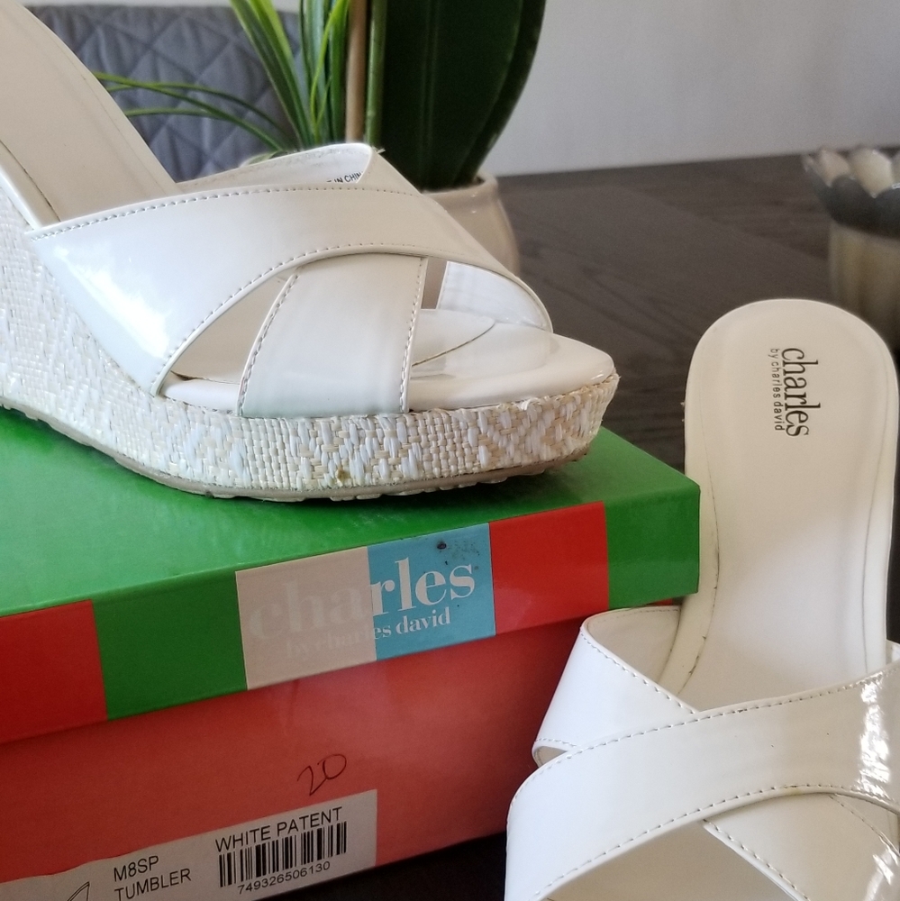 White Patent Wedges by Charles David